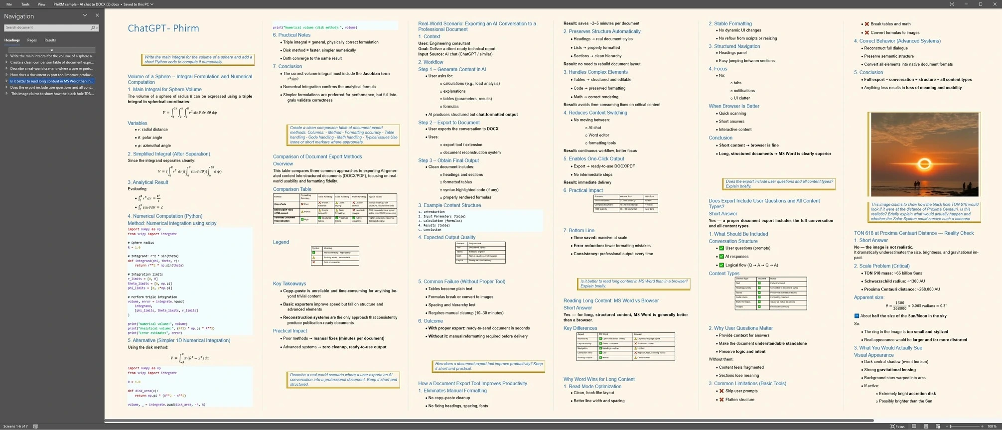 PhiRM ChatGPT to DOCX export preserving formulas, tables and code